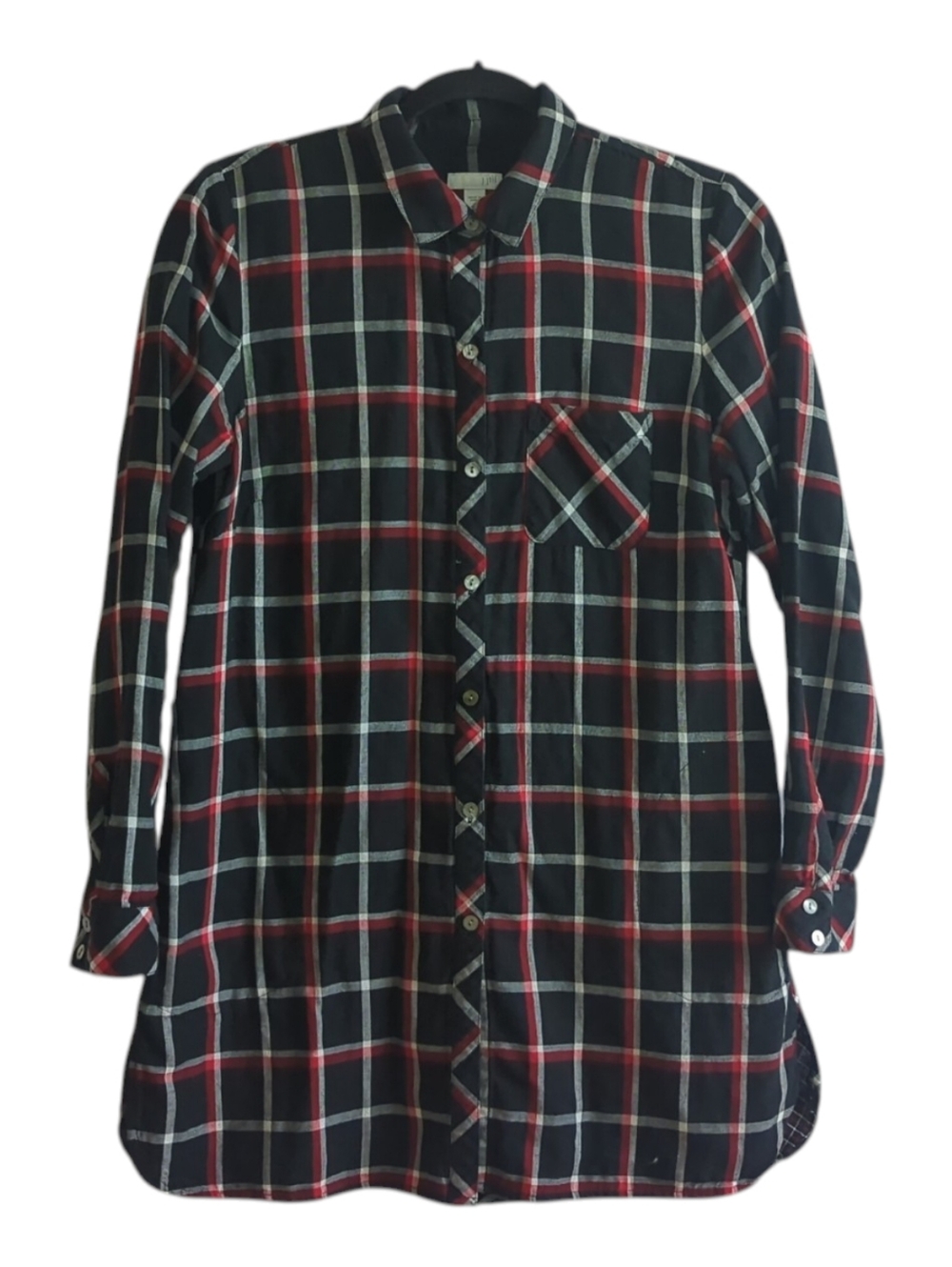 J. Jill Black White Red Plaid 100% Cotton Button-up Shirt w Pockets Size S